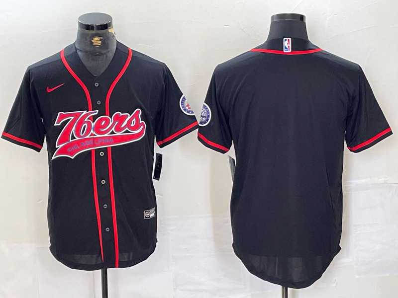 Men%27s Philadelphia 76ers Blank Black With Patch Cool Base Stitched Baseball Jersey->philadelphia 76ers->NBA Jersey